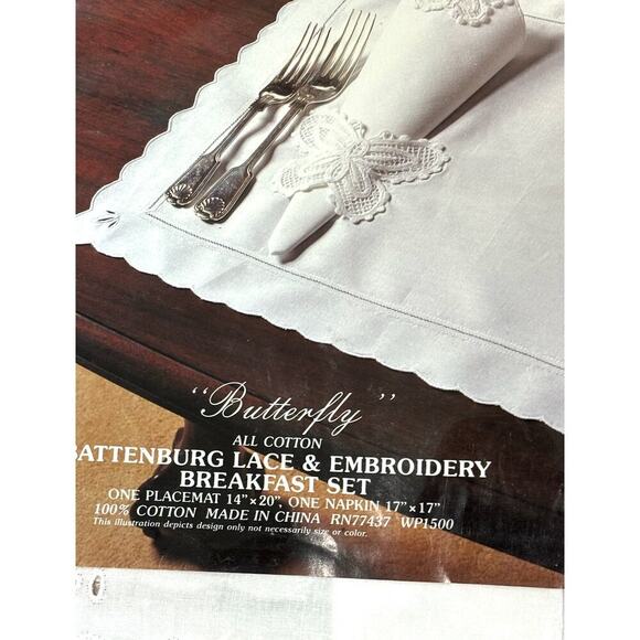 Four Orem Butterfly Battenburg Lace and Embroidery Breakfast Set Vintage NWT - Picture 7 of 7